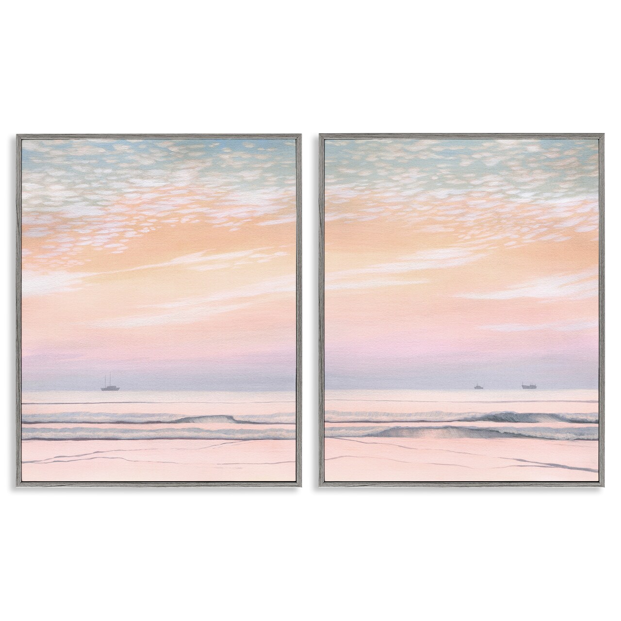 Stupell Industries Peachy Coastal Sunrise 2pc Framed Giclee Wall Art Set Design by Grace Popp